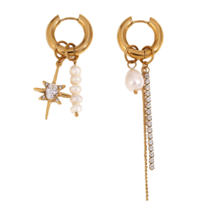 Star & Pearls Asymmetrical Earrings
