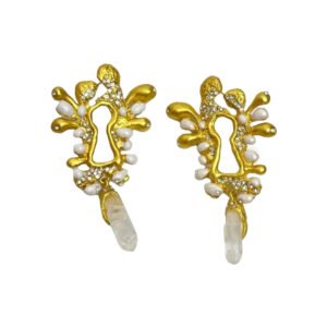 Key Hole Crystal & Pearls Statement Earrings
